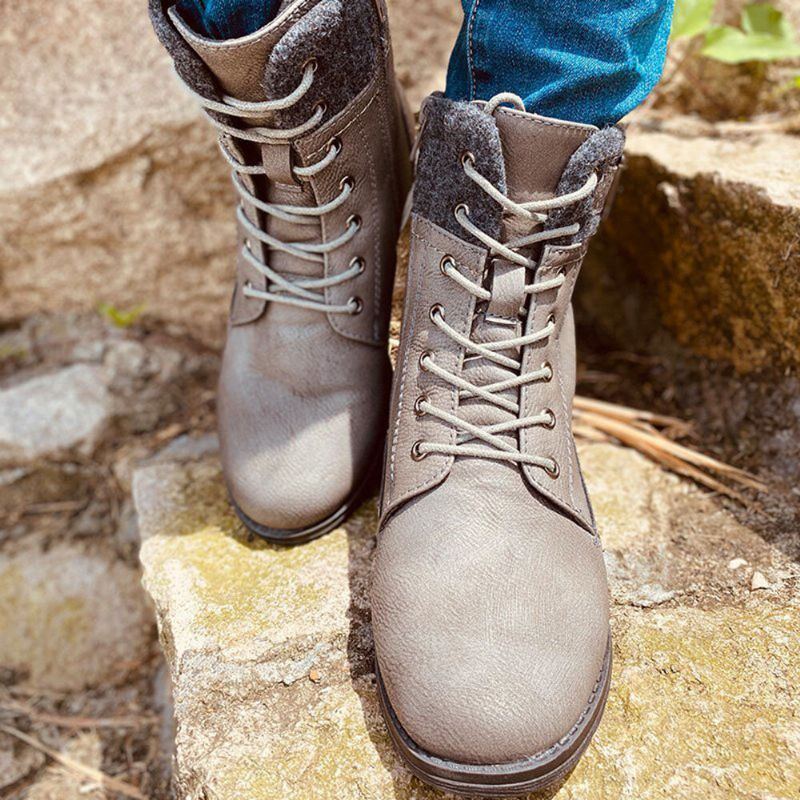 Plus Size Women Casual Splicing Lace Up Side Zipper Combat Boots