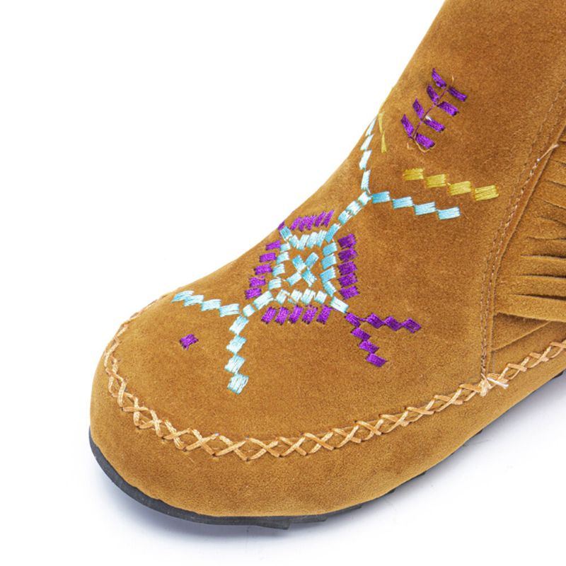 Plus Size Women Ethnic Embroidered Suede Quaste Straps Ankle Boots