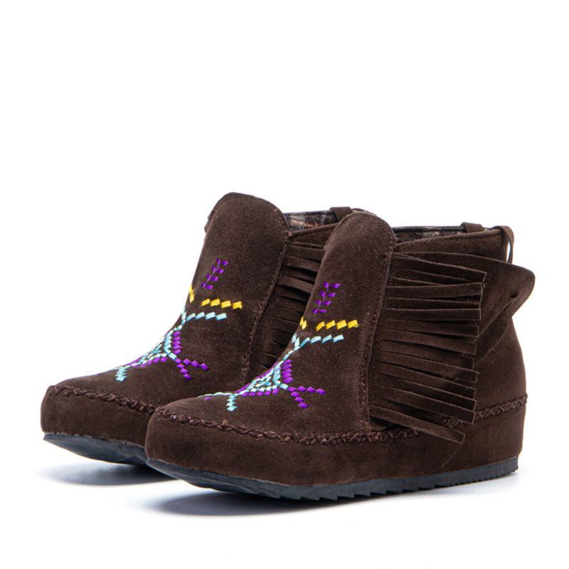 Plus Size Women Ethnic Embroidered Suede Quaste Straps Ankle Boots