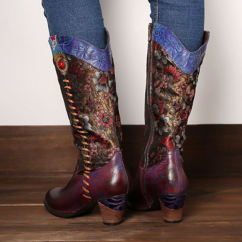 Retro Sonnenblumen Damen Retro Sonnenblume Handgefertigt Aus Echtem Leder Naht Wadenmitte Westernstiefel