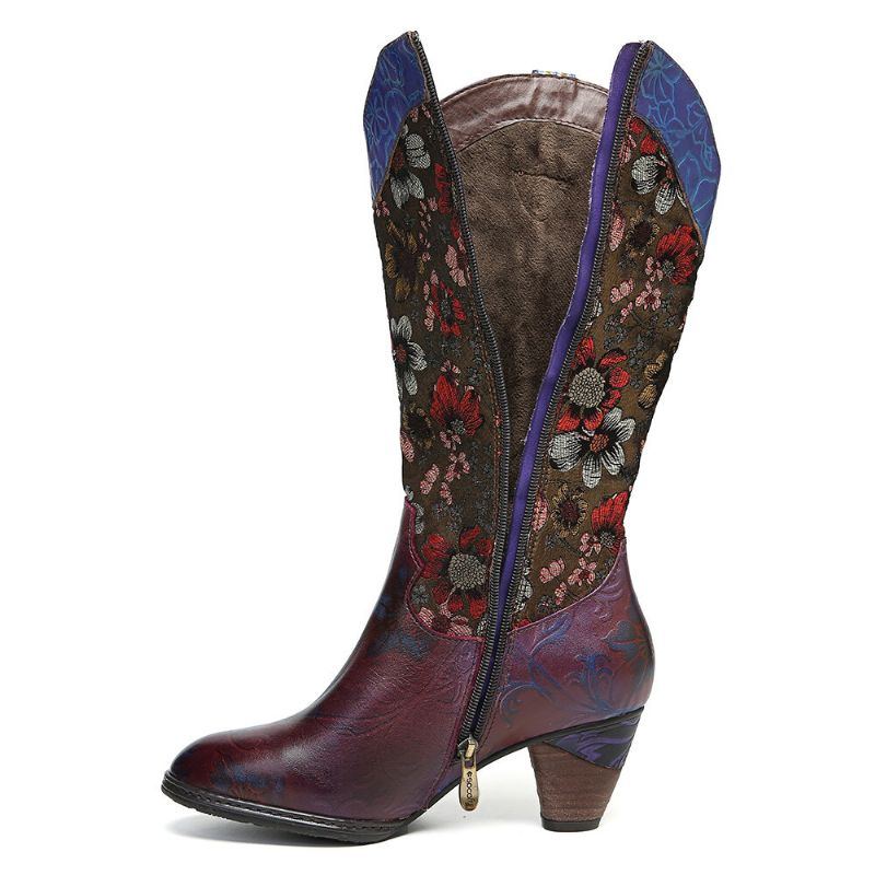 Retro Sonnenblumen Damen Retro Sonnenblume Handgefertigt Aus Echtem Leder Naht Wadenmitte Westernstiefel