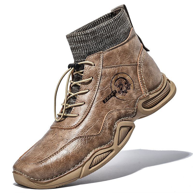 Retro Stiefeletten Aus Weichem Mikrofaserleder Mit Handgenähten Socken Für Herren