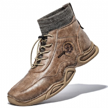 Retro Stiefeletten Aus Weichem Mikrofaserleder Mit Handgenähten Socken Für Herren