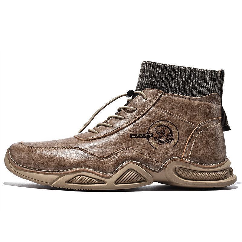 Retro Stiefeletten Aus Weichem Mikrofaserleder Mit Handgenähten Socken Für Herren