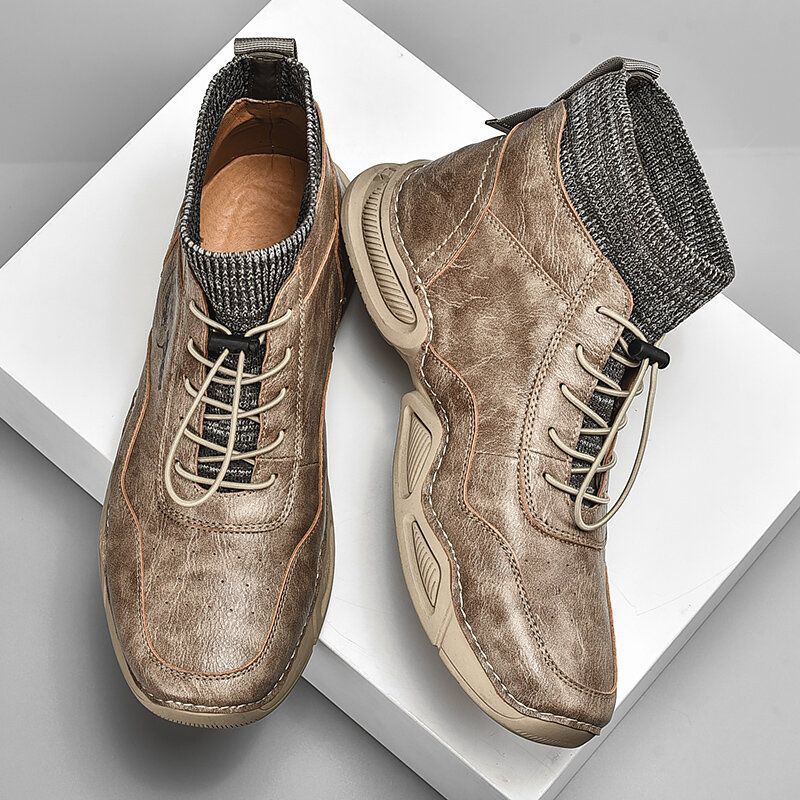 Retro Stiefeletten Aus Weichem Mikrofaserleder Mit Handgenähten Socken Für Herren