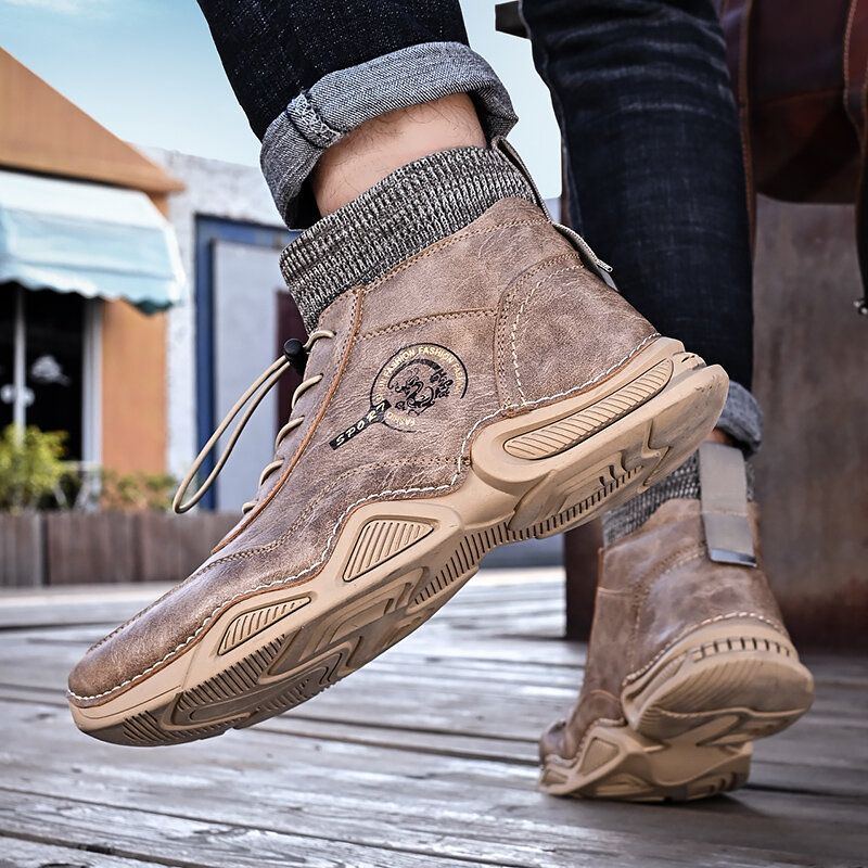 Retro Stiefeletten Aus Weichem Mikrofaserleder Mit Handgenähten Socken Für Herren