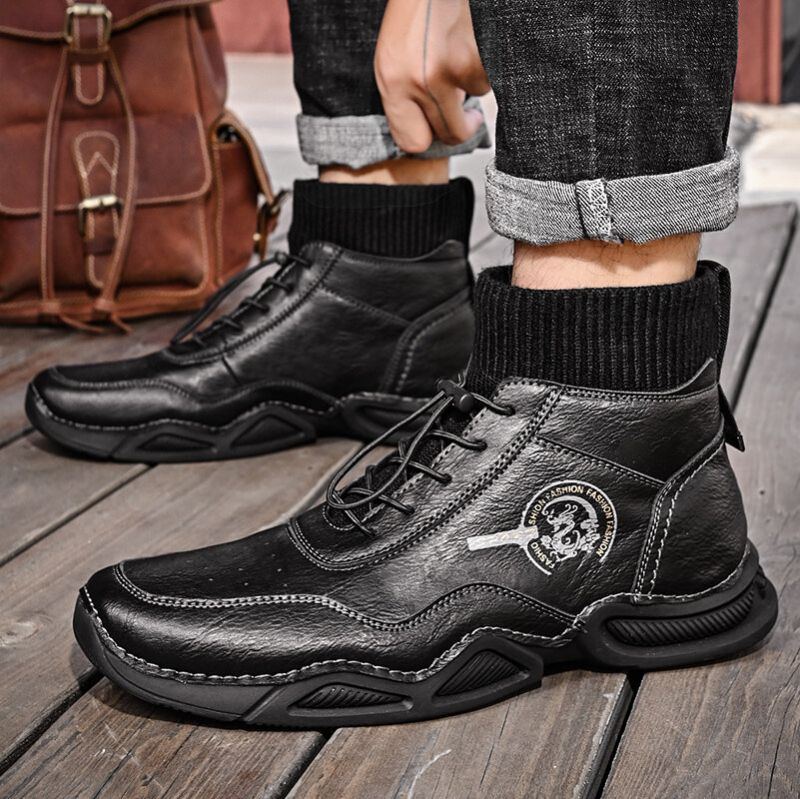 Retro Stiefeletten Aus Weichem Mikrofaserleder Mit Handgenähten Socken Für Herren