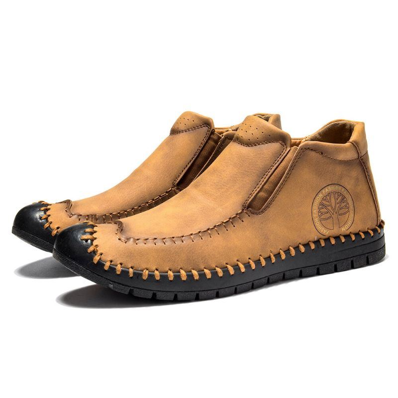 Rutschfeste Weiche Lässige Slip On Stiefel Aus Leder Für Herren Mit Gummizehen Handnähten