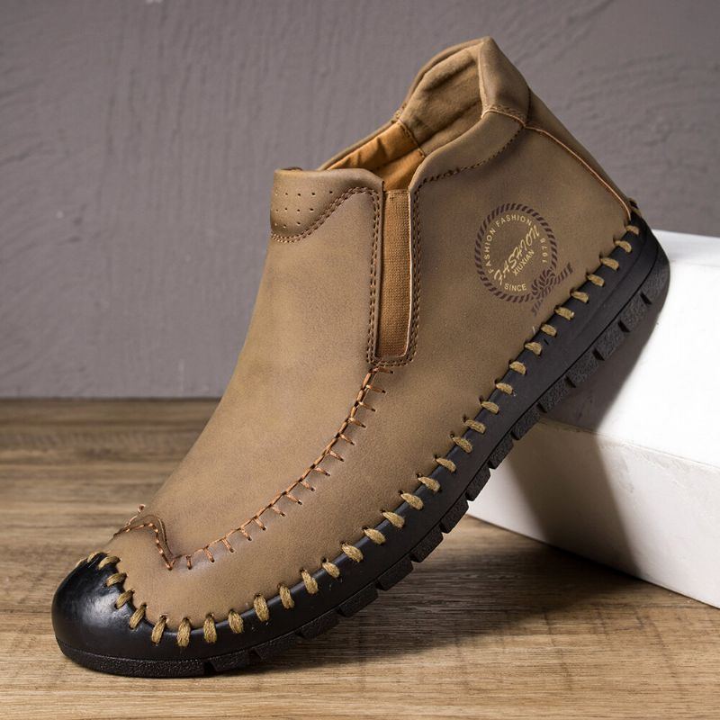 Rutschfeste Weiche Lässige Slip On Stiefel Aus Leder Für Herren Mit Gummizehen Handnähten