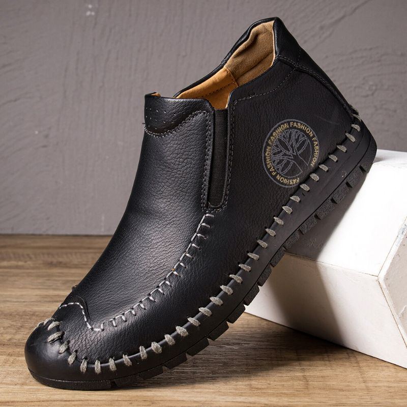 Rutschfeste Weiche Lässige Slip On Stiefel Aus Leder Für Herren Mit Gummizehen Handnähten