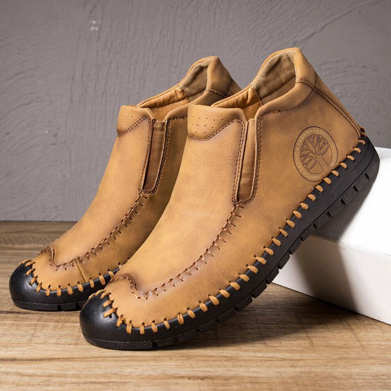 Rutschfeste Weiche Lässige Slip On Stiefel Aus Leder Für Herren Mit Gummizehen Handnähten