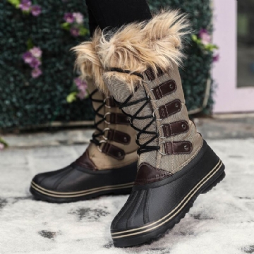 Solide Pelzige Rutschfeste Mittelhohe Schneestiefel Für Damen Mit Kreuzriemen