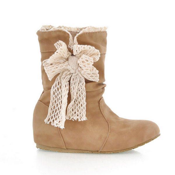 Spitze Damen Schnee Stiefel Schmetterlings Knoten Mittlere Waden Bogen Knoten Schuhe