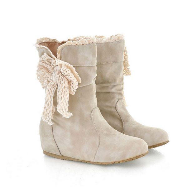 Spitze Damen Schnee Stiefel Schmetterlings Knoten Mittlere Waden Bogen Knoten Schuhe