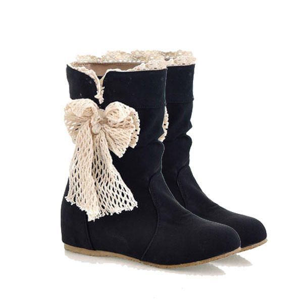 Spitze Damen Schnee Stiefel Schmetterlings Knoten Mittlere Waden Bogen Knoten Schuhe