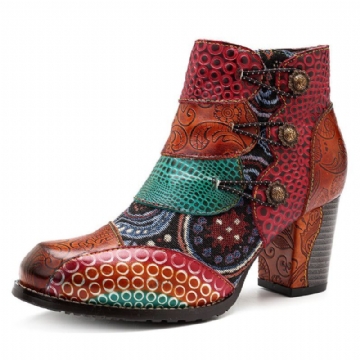 Spleißmuster Knopf Reißverschluss Ankle Boots Damen