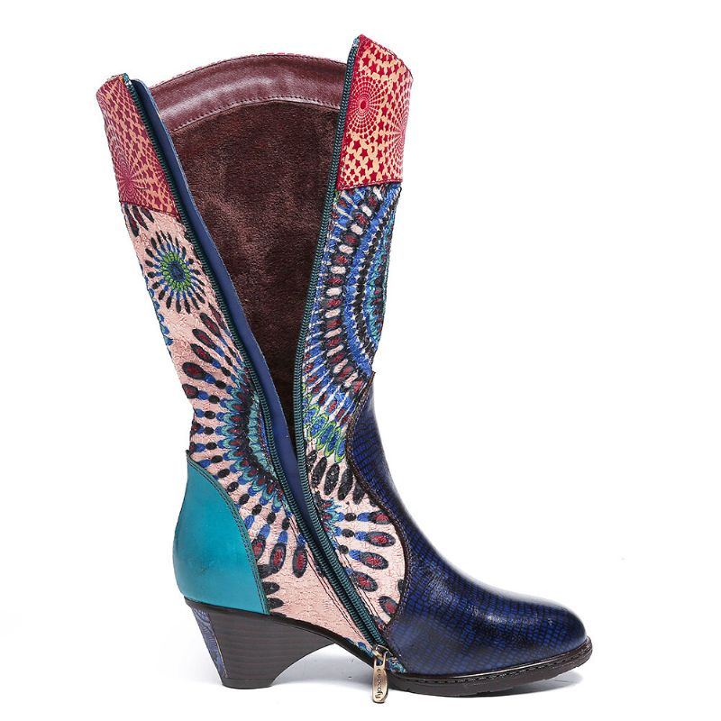 Splicing Tribal Pattern Zipper Western Cowboystiefel Für Damen