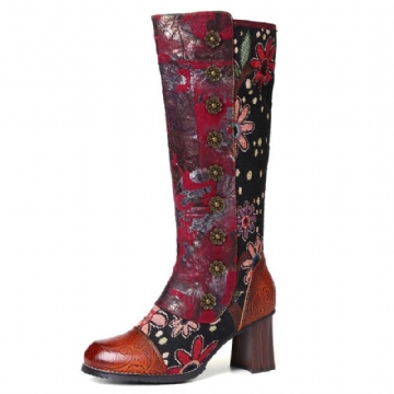 Vintage Lederstiefel Mit Blumenmuster Für Damen