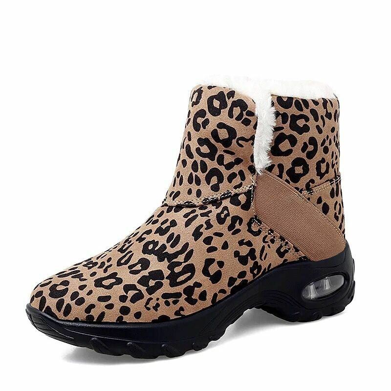 Warm Gefütterte Rutschfeste Damen Schneestiefel Mit Leopardenmuster Zum Hineinschlüpfen