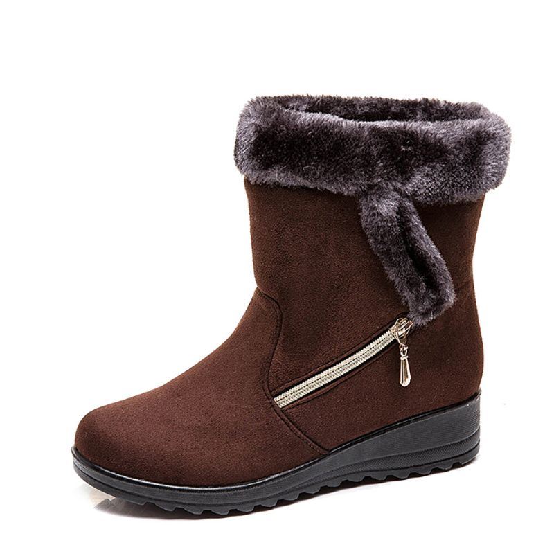 Warm Gefütterte Winter Schneestiefel Aus Wildleder Mit Keilabsatz Für Damen