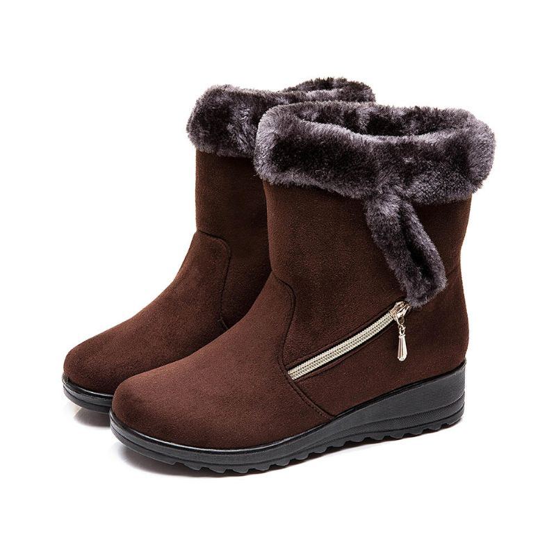 Warm Gefütterte Winter Schneestiefel Aus Wildleder Mit Keilabsatz Für Damen