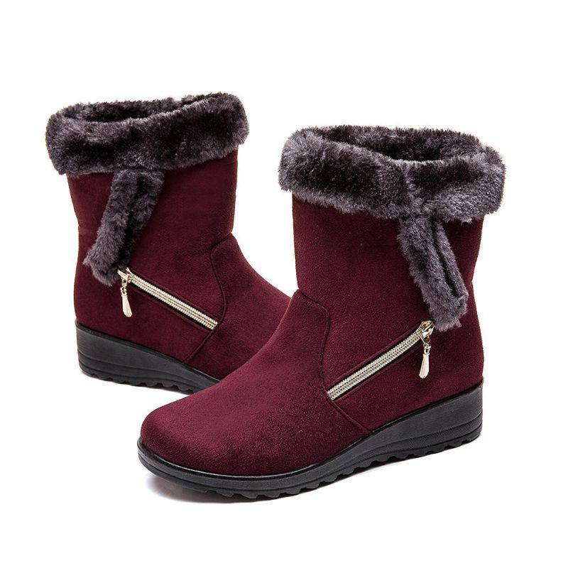 Warm Gefütterte Winter Schneestiefel Aus Wildleder Mit Keilabsatz Für Damen