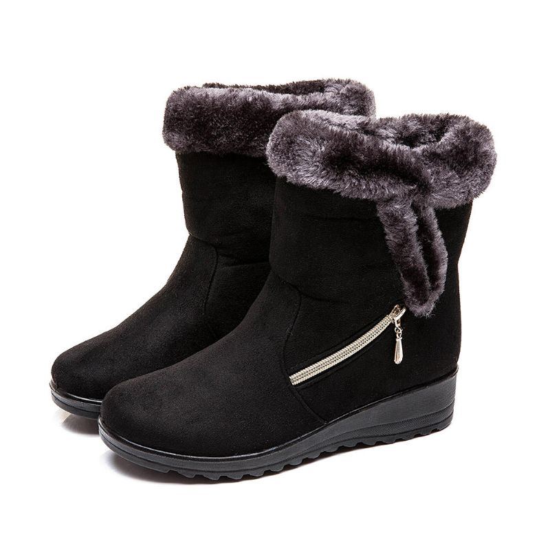 Warm Gefütterte Winter Schneestiefel Aus Wildleder Mit Keilabsatz Für Damen