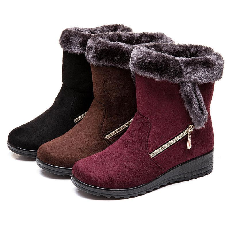 Warm Gefütterte Winter Schneestiefel Aus Wildleder Mit Keilabsatz Für Damen