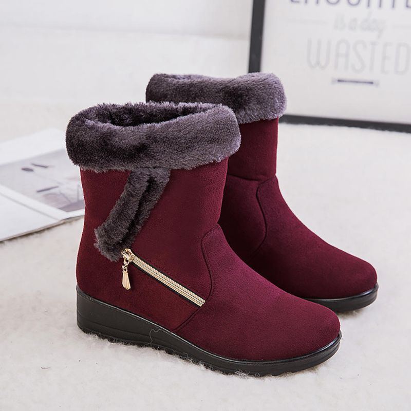 Warm Gefütterte Winter Schneestiefel Aus Wildleder Mit Keilabsatz Für Damen