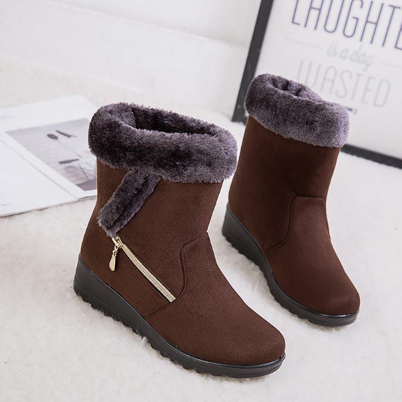 Warm Gefütterte Winter Schneestiefel Aus Wildleder Mit Keilabsatz Für Damen