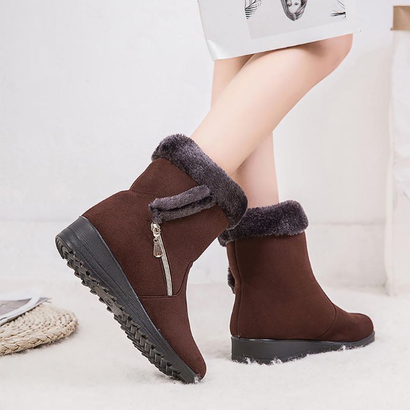 Warm Gefütterte Winter Schneestiefel Aus Wildleder Mit Keilabsatz Für Damen