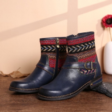 Warm Gefütterte Winterstiefel Für Damen Geometrisches Muster Verstellbarer Reißverschluss Blockabsatz Stiefeletten