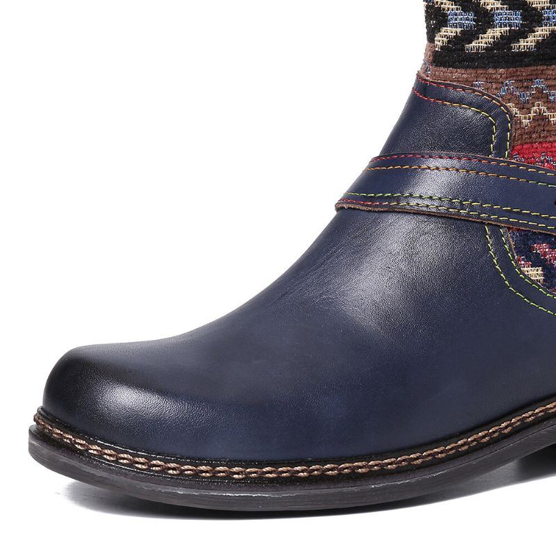 Warm Gefütterte Winterstiefel Für Damen Geometrisches Muster Verstellbarer Reißverschluss Blockabsatz Stiefeletten