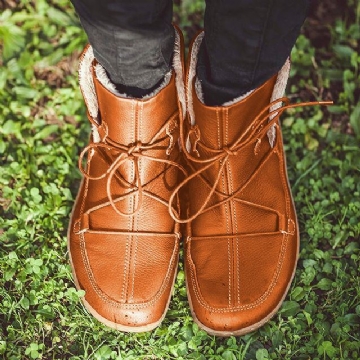 Warme Damen Schnürstiefel Aus Leder Mit Plüschfutter