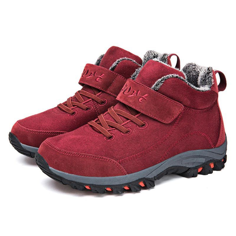 Winter Fellfutter Wanderstiefel Für Damen Warme Klettverschluss Schneestiefel