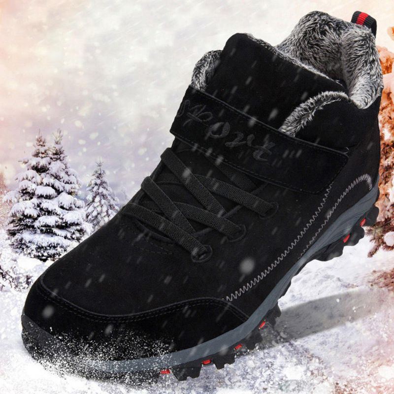 Winter Fellfutter Wanderstiefel Für Damen Warme Klettverschluss Schneestiefel