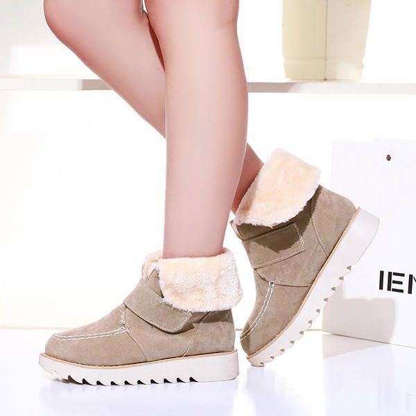 Winter Damen Wildleder Flats Baumwollstiefel Pelz Futter Beiläufige Schnee Stiefel