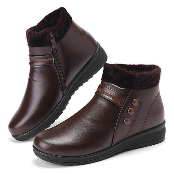 Winter Lederpelzfutter Für Damen Bequemer Schlupf Schneestiefel