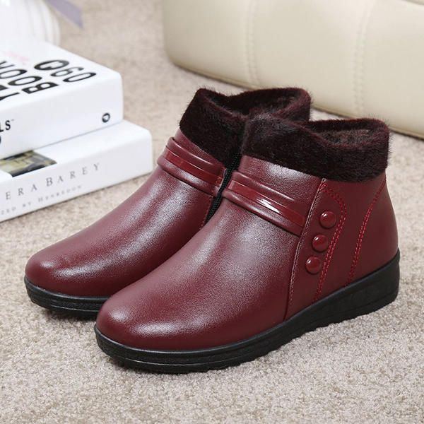 Winter Lederpelzfutter Für Damen Bequemer Schlupf Schneestiefel