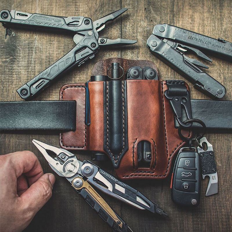 Echtes Leder Edc Gürtelschlaufe Taille Multitool Etui Gürteltasche Gürteltasche Für Herren