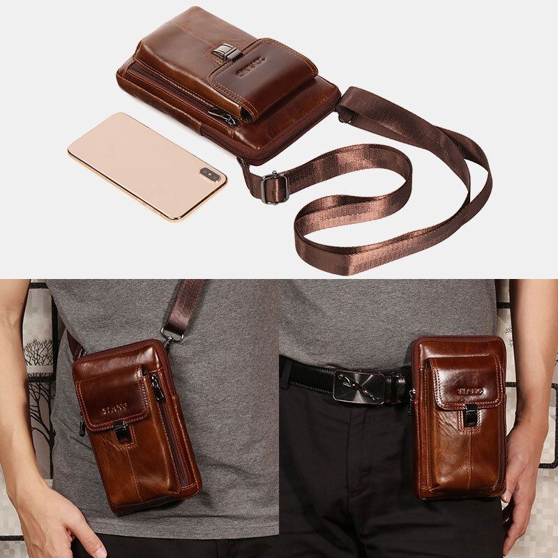 Herren Echtes Leder 6.5 Zoll Handytasche Halter Gürteltasche Gürteltasche Umhängetasche Umhängetasche