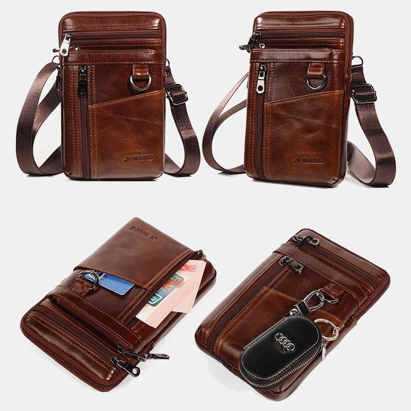 Herren Echtes Leder 6.5 Zoll Handytasche Halter Gürteltasche Gürteltasche Umhängetasche Umhängetasche