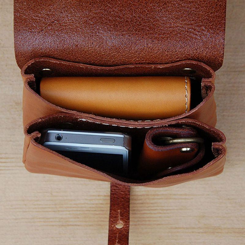 Herren Echtes Leder Edc Multifunktions Feuerzeug Etui 6.5 Zoll Handytasche Gürteltasche Gürtelscheide