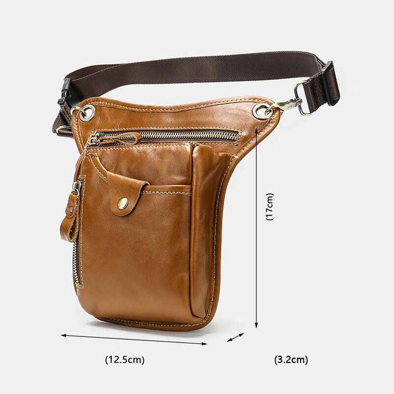 Herren Echtes Leder Einfarbig Outdoor Sport Praktisch Verschleißfest Gürteltasche Beintasche Gürteltasche