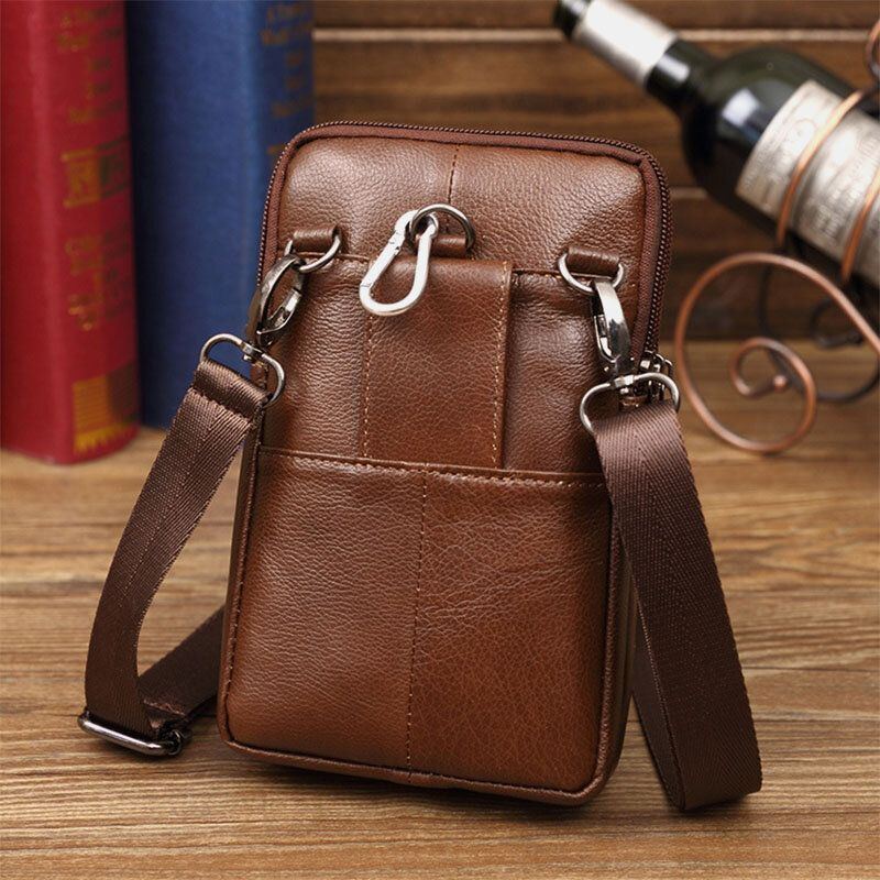 Herren Echtes Leder Mini Multifunktionale Messenger 7 Zoll Handytasche Gürteltasche Umhängetasche