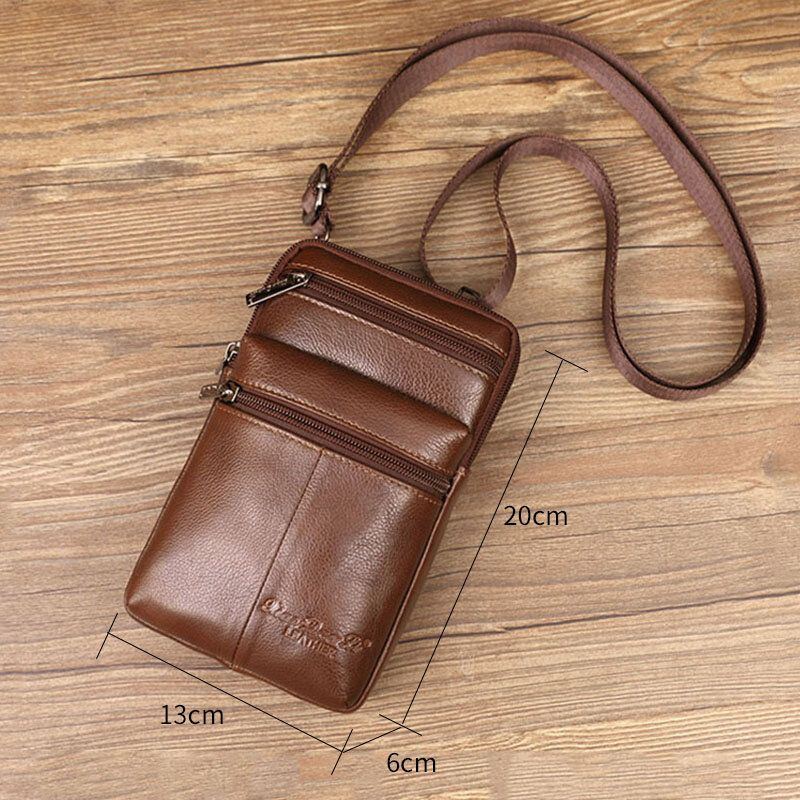 Herren Echtes Leder Mini Multifunktionale Messenger 7 Zoll Handytasche Gürteltasche Umhängetasche