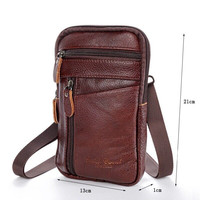 Herren Echtes Leder Multi Carry Anti Diebstahl 6.5 Zoll Handytasche Crossbody Bag Gürteltasche Sling Bag