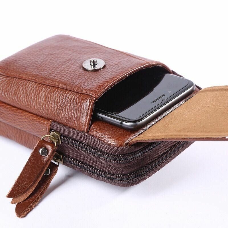 Herren Echtes Leder Retro Business Wasserdicht Hängende 6.3 Zoll Handytasche Gürteltasche