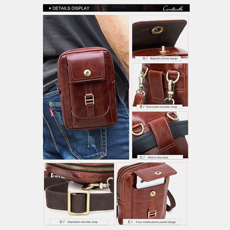 Herren Echtes Leder Retro Mode 5.8 Zoll Handytasche Multi Carry Umhängetasche Gürteltasche