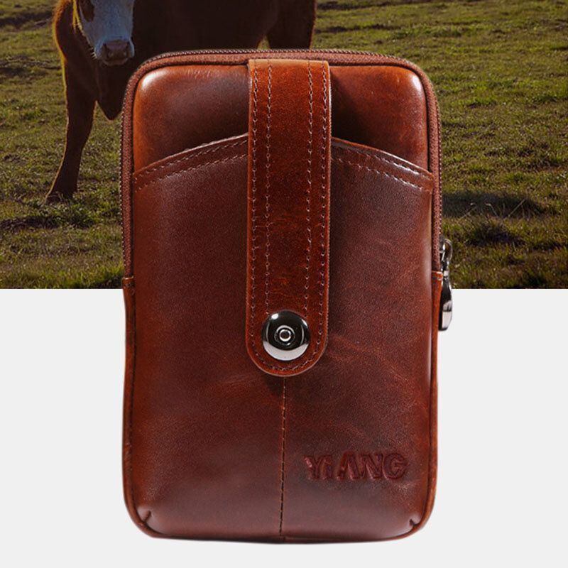 Herren Echtes Leder Retro Multifunktions 6 Zoll Handytasche Umhängetasche Gürteltasche